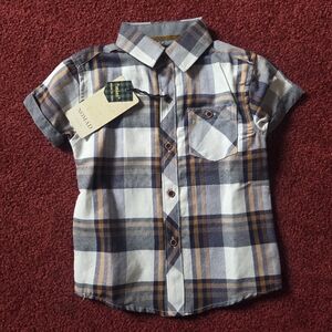 Nomad By Craft + Flow Short Sleeve Button Down Collared Plaid Shirt Size 3T NWT